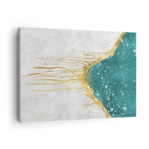 Bild auf Leinwand - Leinwandbild - Eine abstrakte Komposition in Gold- und Türkistönen - 70x50cm - Goldene Flut - Moderne Wanddekoration für Wohnzimmer und Schlafzimmer ARTTOR