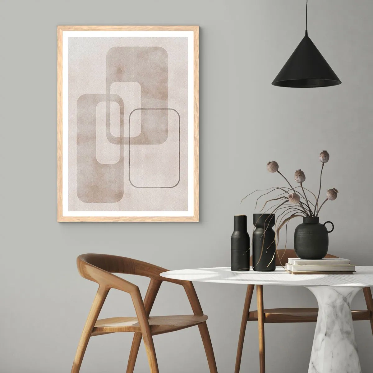 Poster in einem Rahmen aus heller Eiche - Geometrische Fuge - 61x91 cm