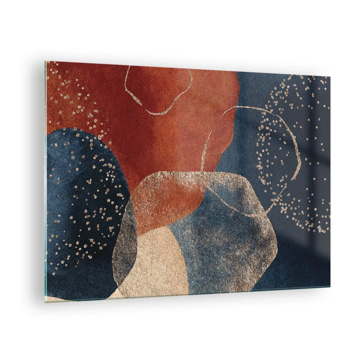 Glasbild - Bild auf glas - Abstrakte Formen in Marineblau- und Kupfertönen - 70x50cm - Die Leichtigkeit des Seins - Moderne Wanddekoration für Wohnzimmer und Schlafzimmer ARTTOR