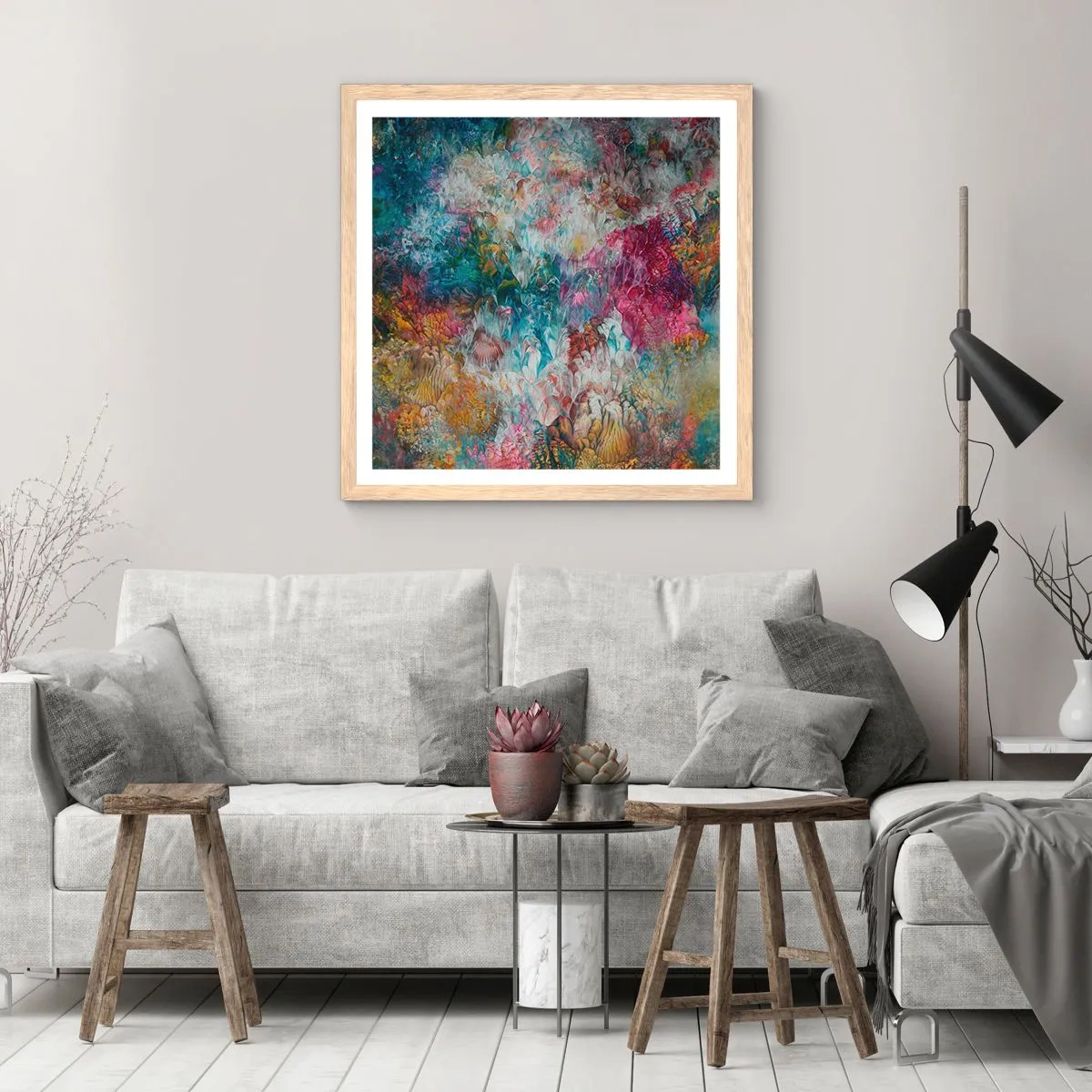 Poster in einem Rahmen aus heller Eiche - In voller Blüte - 60x60 cm