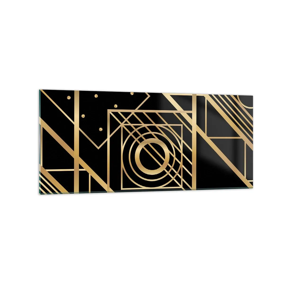 Glasbild - Bild auf glas - Goldene geometrische Muster auf schwarzem Hintergrund - 120x50cm - Goldene Geometrie - Moderne Wanddekoration für Wohnzimmer und Schlafzimmer ARTTOR