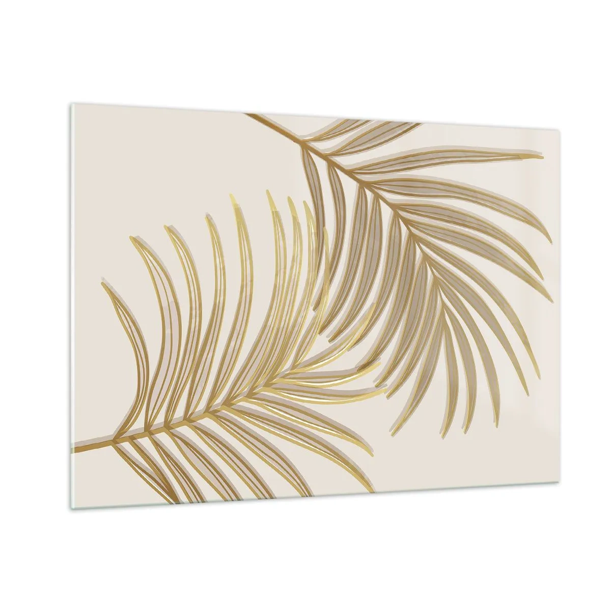 Glasbild - Bild auf glas - Goldene Palmblätter auf hellem Hintergrund - 100x70cm - Goldene Palme! - Moderne Wanddekoration für Wohnzimmer und Schlafzimmer ARTTOR