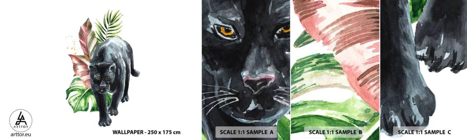 Fototapetenmuster Standard Eco - Wildheit des Herzens - Schwarzer Panther, Tiere, Natur - 100x30 cm