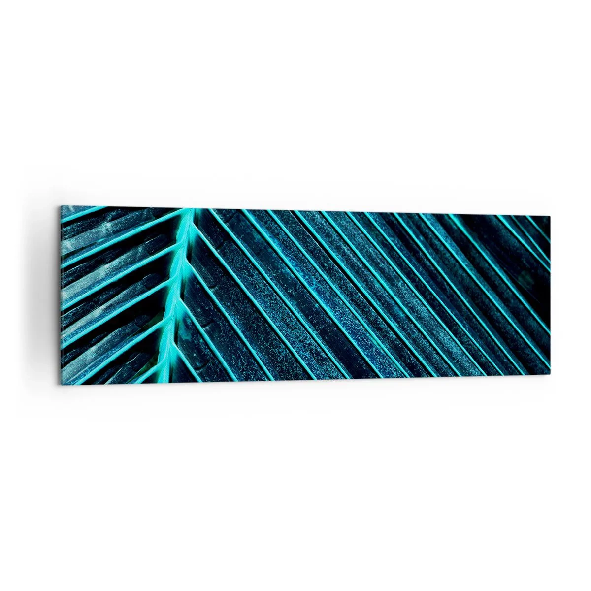 Bild auf Leinwand - Leinwandbild - Makrofotografie eines Blattes in Türkis- und Marineblautönen - 160x50cm - Grüne Textur - Moderne Wanddekoration für Wohnzimmer und Schlafzimmer ARTTOR