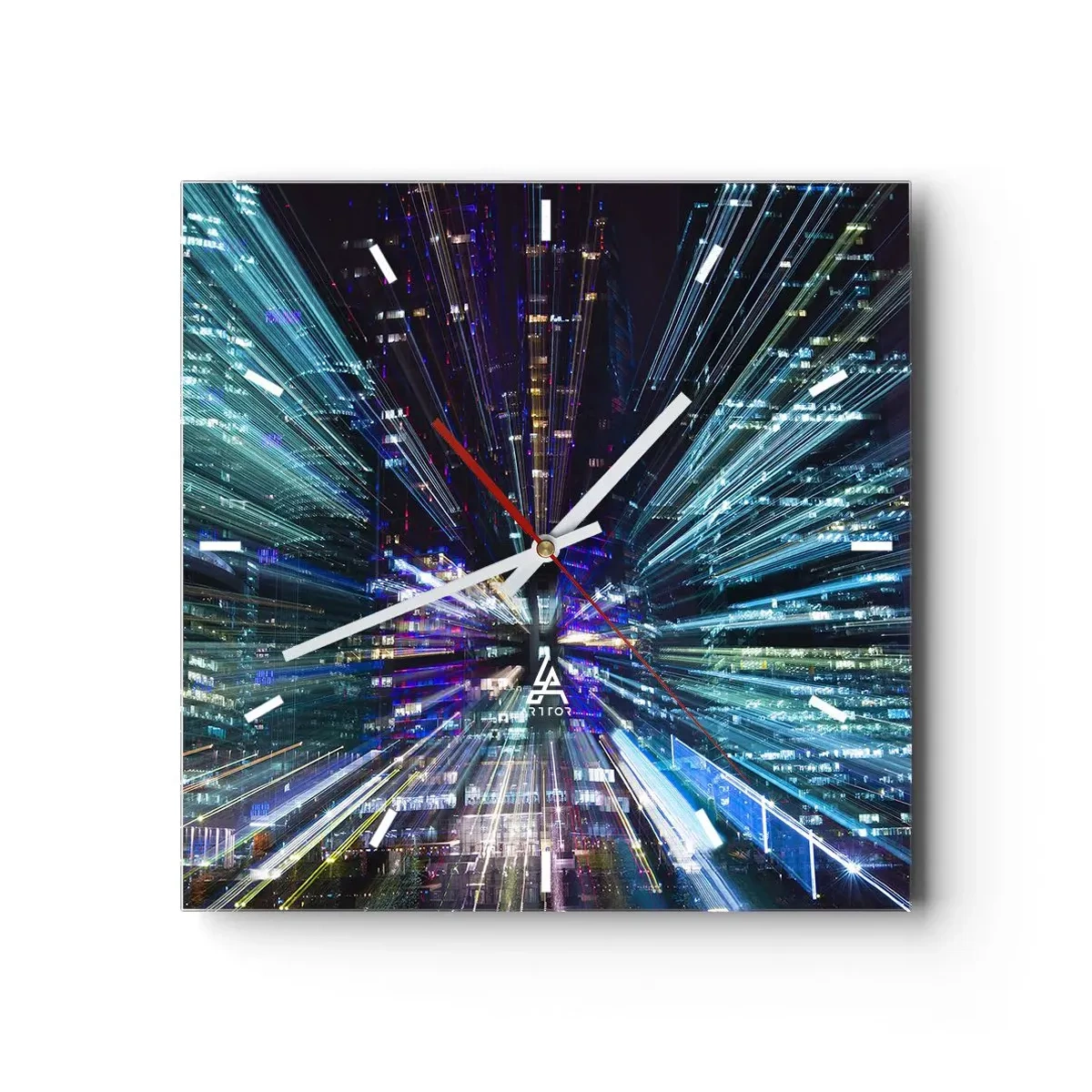 Wanduhr - Glasuhr - Dynamische Ansicht der Stadt bei Nacht mit Lichteffekt - 30x30cm - Übergang zum Hyperraum - Moderne Wanddekoration für Wohnzimmer und Schlafzimmer ARTTOR