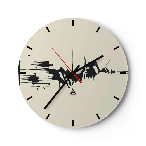 Wanduhr - Glasuhr - Schwarz-Weiß-Abstraktion mit dynamischen Linien und Formen - 30x30cm - Hastige Abstraktion - Moderne Wanddekoration für Wohnzimmer, Küche und Schlafzimmer ARTTOR