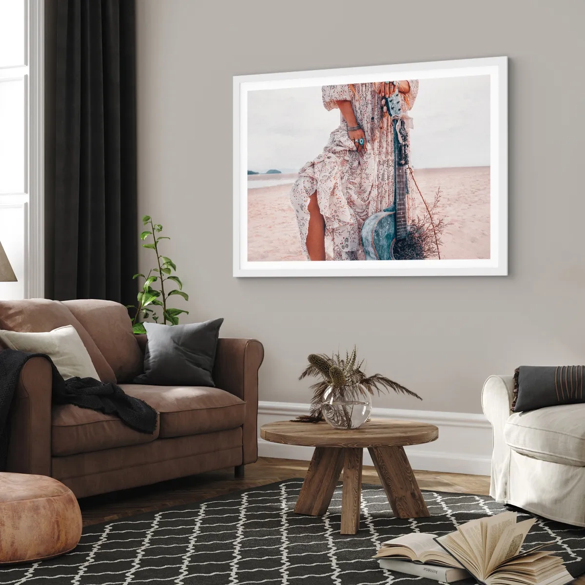 Poster in einem weißen Rahmen - Kinderblumen auf dem Weg - 40x30 cm