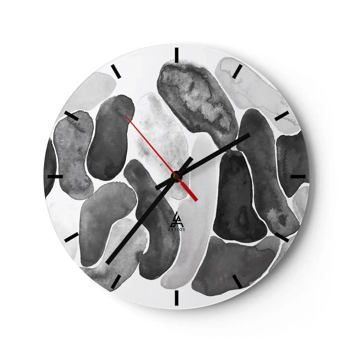 Wanduhr - Glasuhr - Graue organische Formen, die Steinen ähneln - 30x30cm - Felsige Abstraktion - Moderne Wanddekoration für Wohnzimmer, Küche und Schlafzimmer ARTTOR