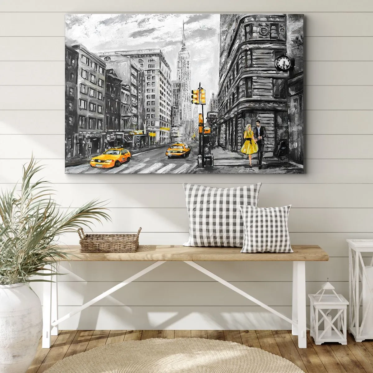 Bild auf Leinwand - Leinwandbild - New Yorker Straße mit gelben Akzenten - 120x80cm - Eine New Yorker Geschichte - Moderne Wanddekoration für Wohnzimmer und Schlafzimmer ARTTOR