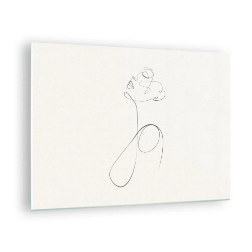 Glasbild - Bild auf glas - Weibliches Gesicht und Silhouette im Line-Art-Stil auf weißem Hintergrund - 70x50cm - Versunken in Träumen - Moderne Wanddekoration für Wohnzimmer und Schlafzimmer ARTTOR