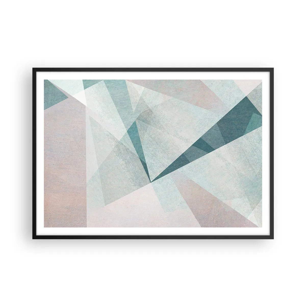 Poster in einem schwarzem Rahmen - Geometrische Formen in Pastelltönen von Blau und Grau - 100x70cm - Einfach aber dynamisch - Moderne Wanddekoration für Wohnzimmer und Schlafzimmer ARTTOR