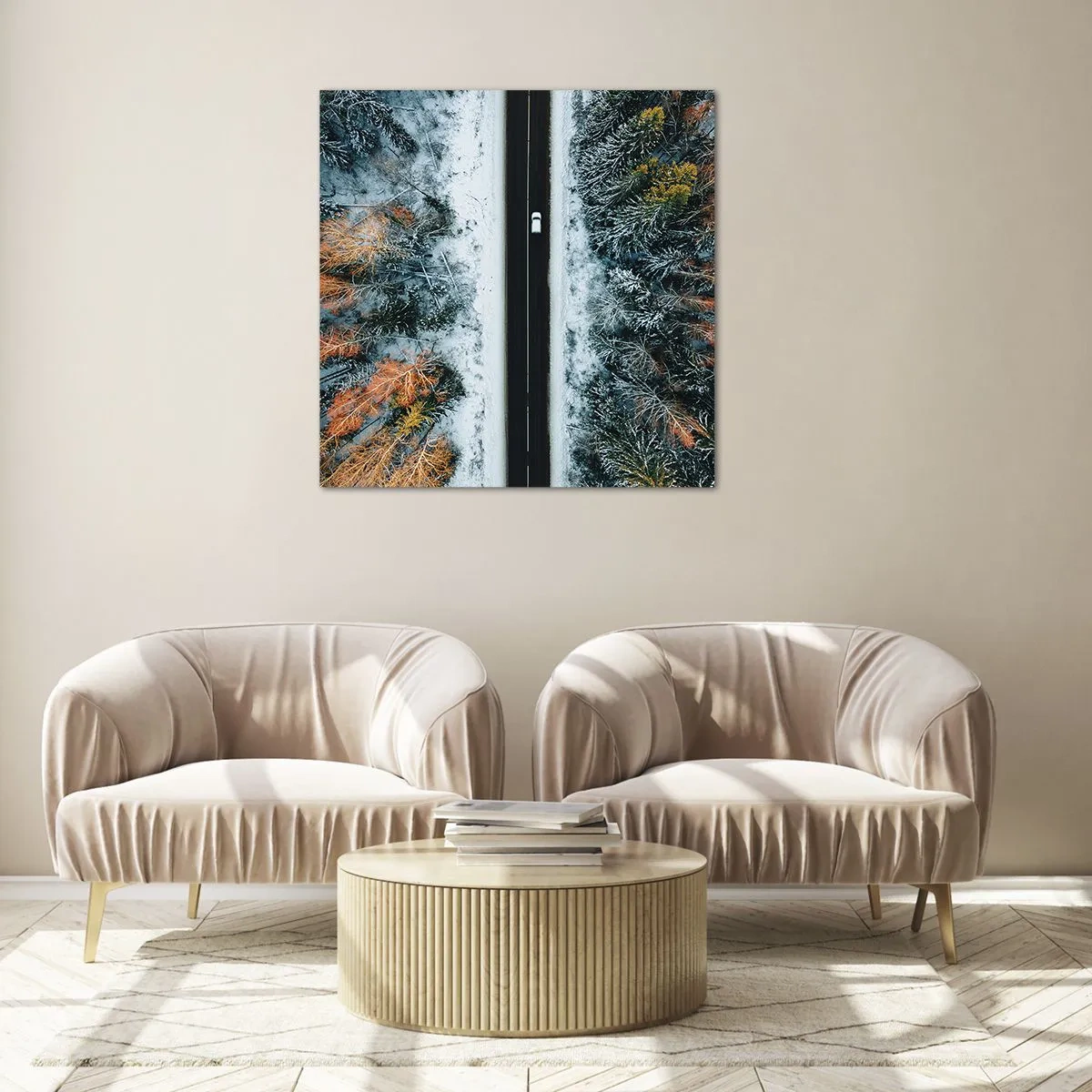 Glasbild - Bild auf glas - Schnitt durch den Winterwald - 70x70 cm