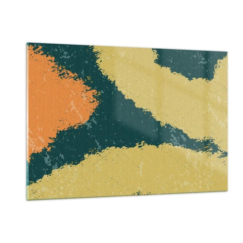 Glasbild - Bild auf glas - Eine fließende Abstraktion in Senf, Grün und Orange. - 120x80cm - Abstraktion – langsame Bewegung - Moderne Wanddekoration für Wohnzimmer und Schlafzimmer ARTTOR