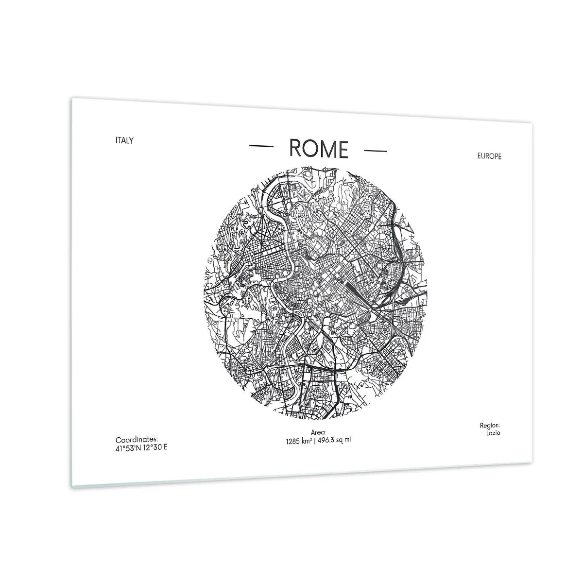 Glasbild - Bild auf glas - Eine Karte von Rom in Form einer detaillierten Straßenzeichnung - 70x50cm - Anatomie von Rom - Moderne Wanddekoration für Wohnzimmer und Schlafzimmer ARTTOR