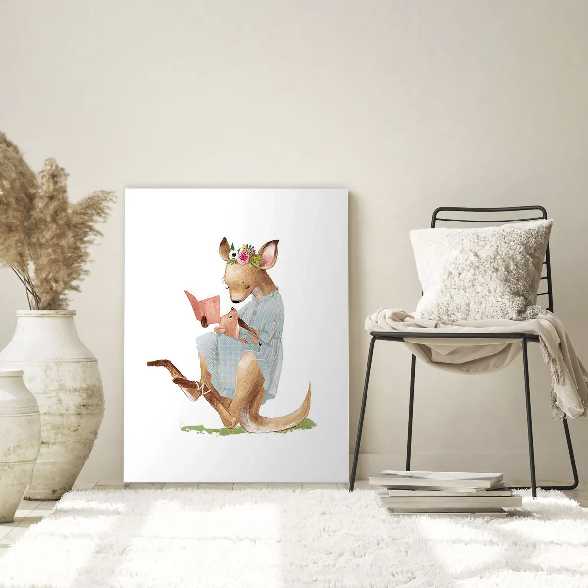 Glasbild - Bild auf glas - Kanga liest mit einem Baby ein Buch - 70x100cm - Lies mir vor Mama - Moderne Wanddekoration für Wohnzimmer und Schlafzimmer ARTTOR