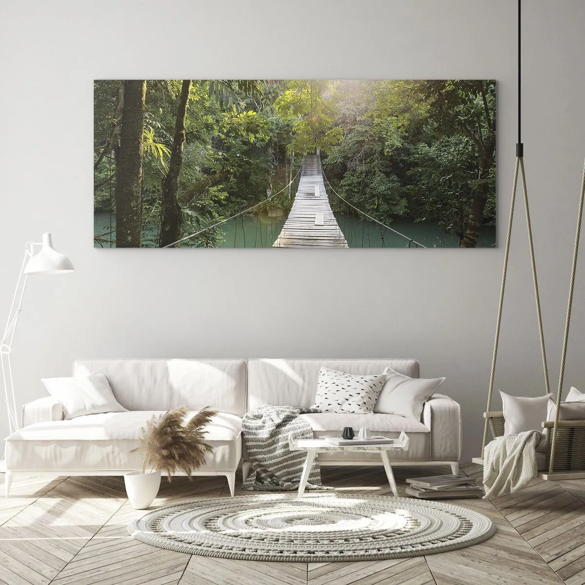Glasbild - Bild auf glas - Über das azurblaue Wasser zum azurblauen Wald - 100x40 cm