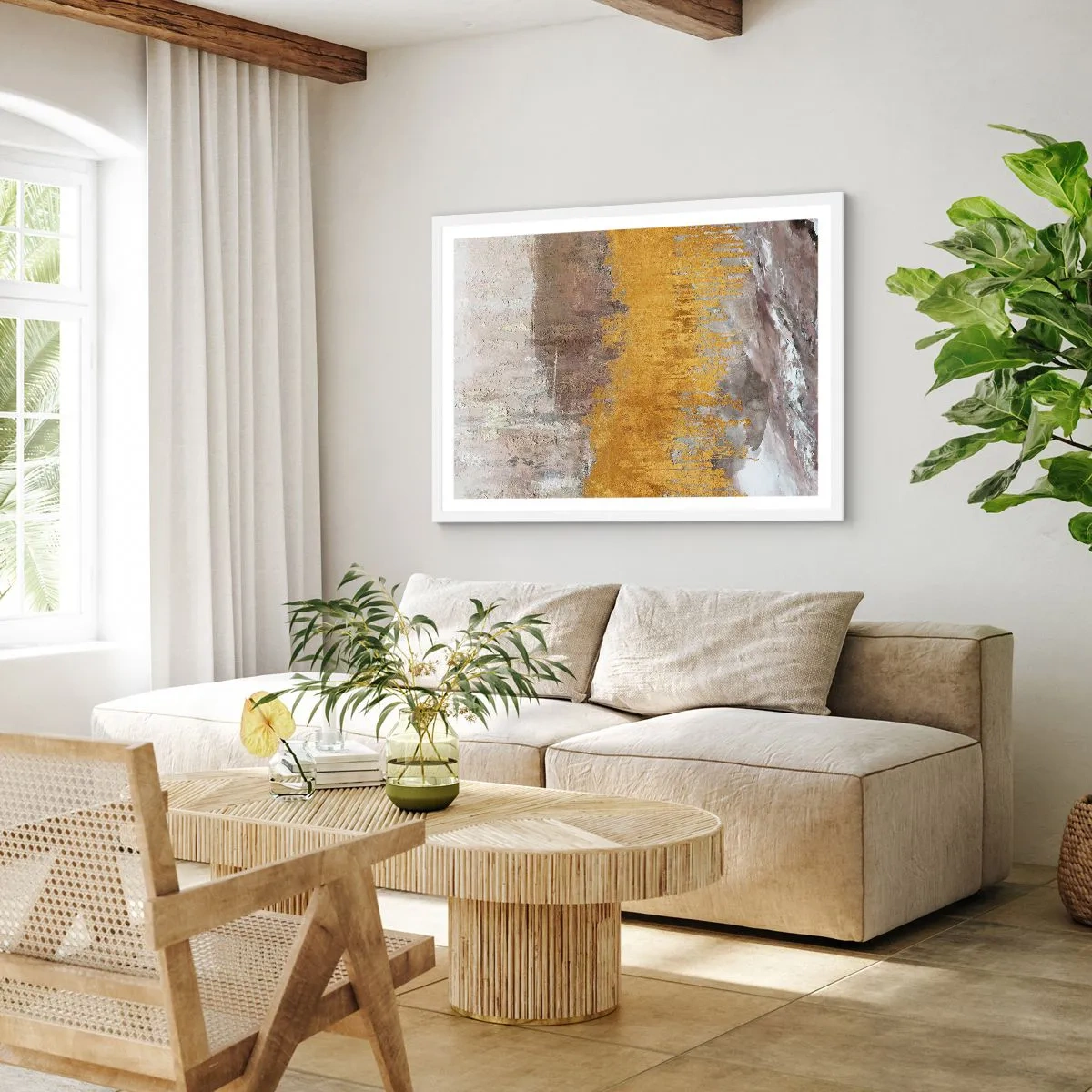 Poster in einem weißen Rahmen - Goldene Explosion - 50x40 cm