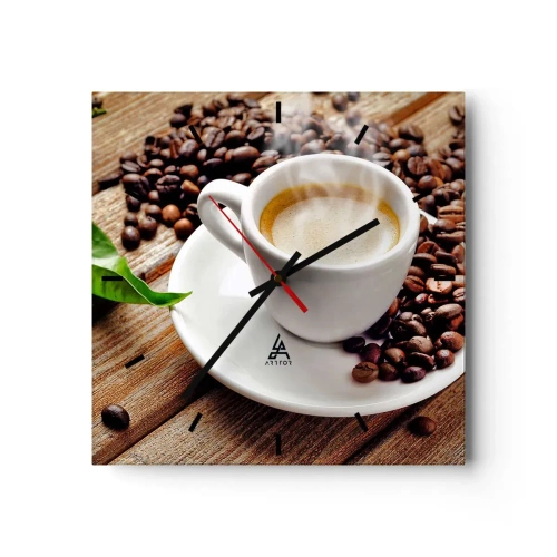 Wanduhr - Glasuhr - Kaffee auf der Bank - 40x40 cm