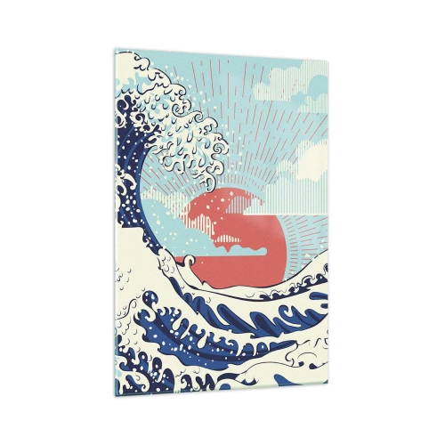 Glasbild - Bild auf glas - Meereswellen und ein Sonnenuntergang im japanischen Stil - 70x100cm - Von japanischer Inspiration - Moderne Wanddekoration für Wohnzimmer und Schlafzimmer ARTTOR
