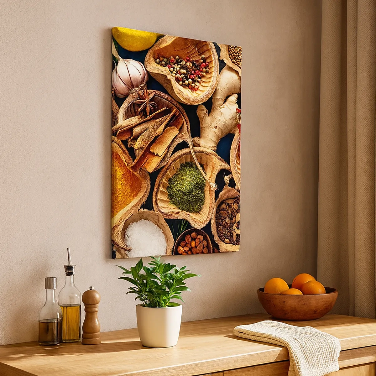 Bild auf Leinwand - Leinwandbild - Schalen mit Gewürzen in verschiedenen Farben - 50x70cm - Nimm was du willst - Moderne Wanddekoration für Wohnzimmer und Schlafzimmer ARTTOR