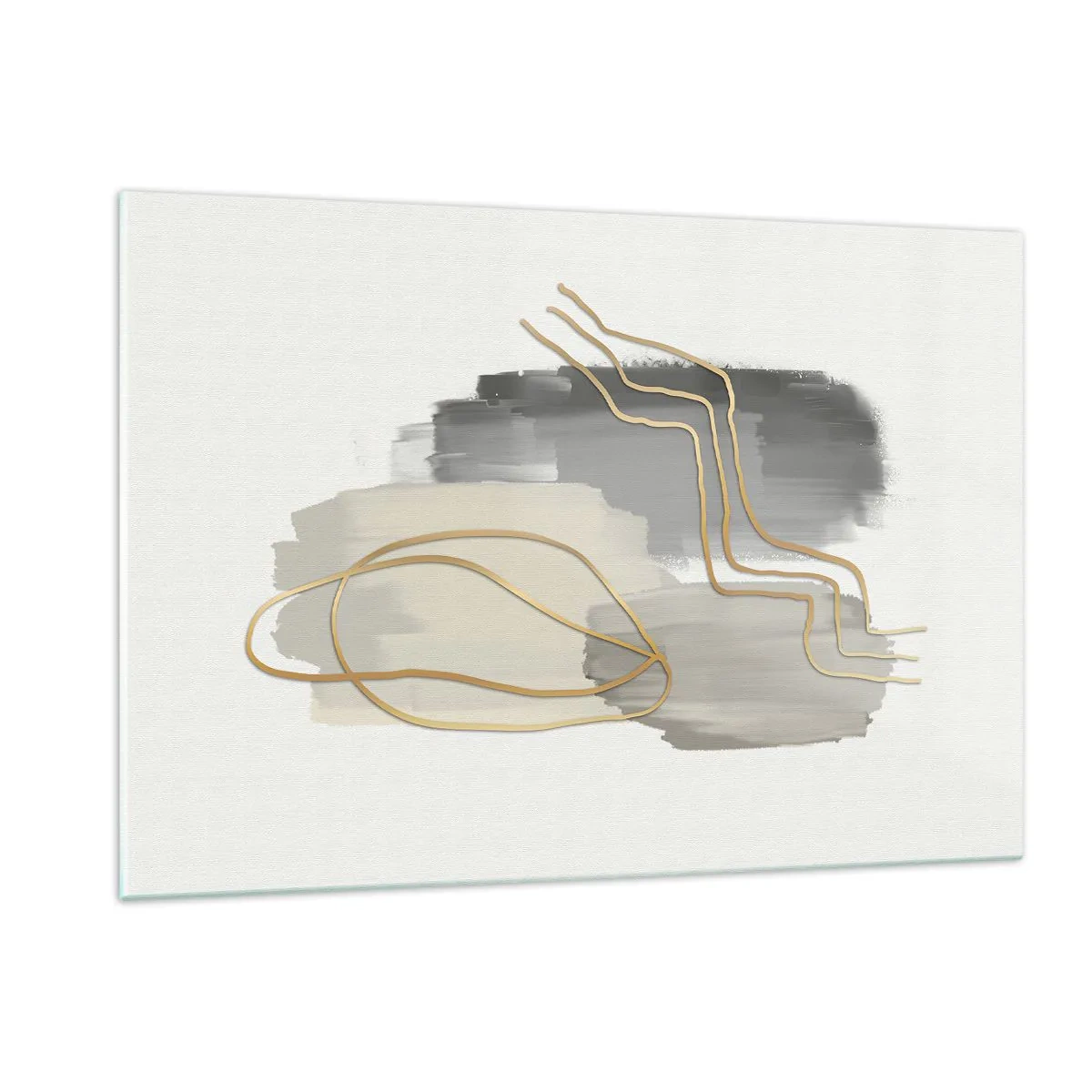 Glasbild - Bild auf glas - Abstraktion mit grauen Flecken und goldenen Linien auf hellem Hintergrund - 120x80cm - Dauer und Bewegung - Moderne Wanddekoration für Wohnzimmer und Schlafzimmer ARTTOR