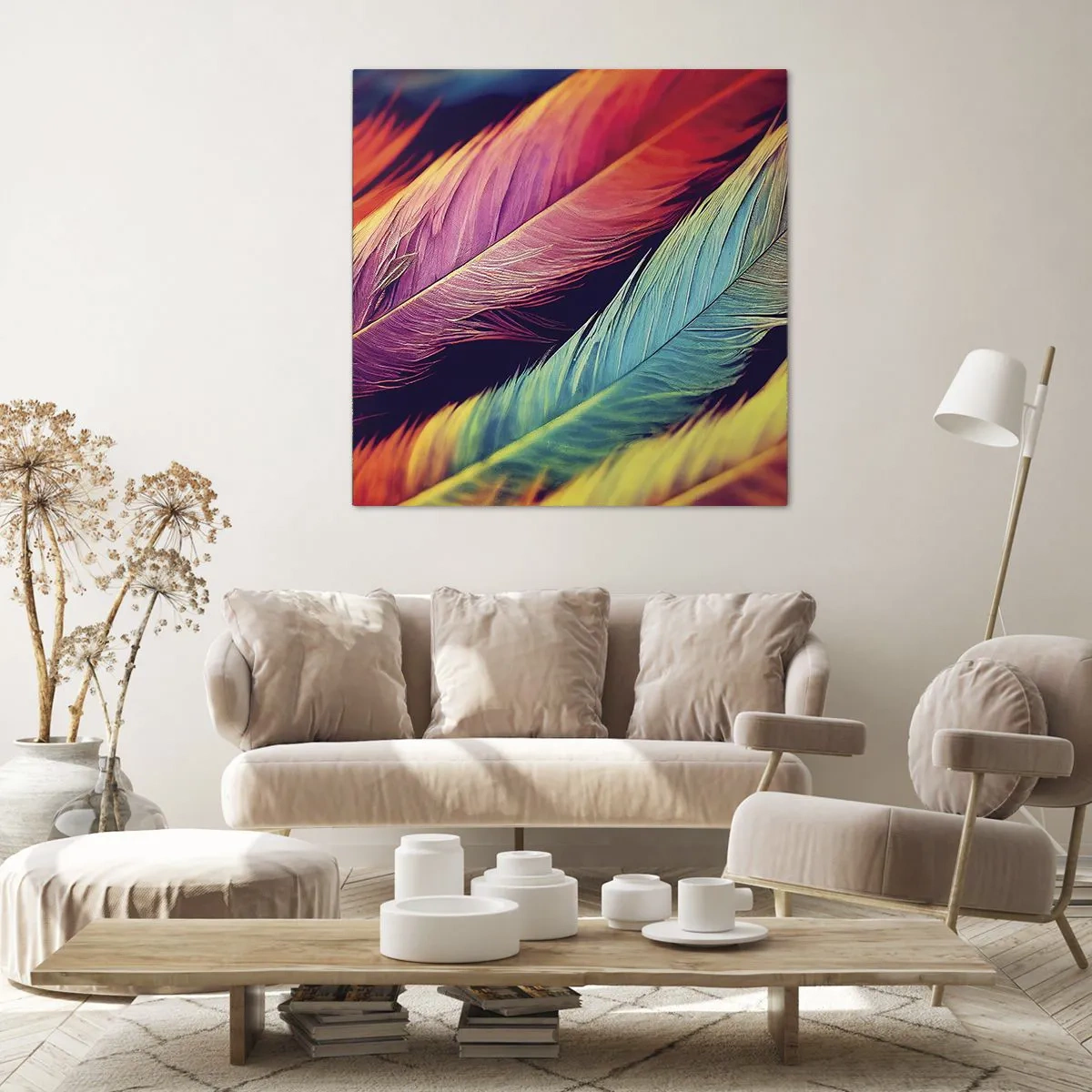 Bild auf Leinwand - Leinwandbild - Gefiederter Regenbogen - 70x70 cm
