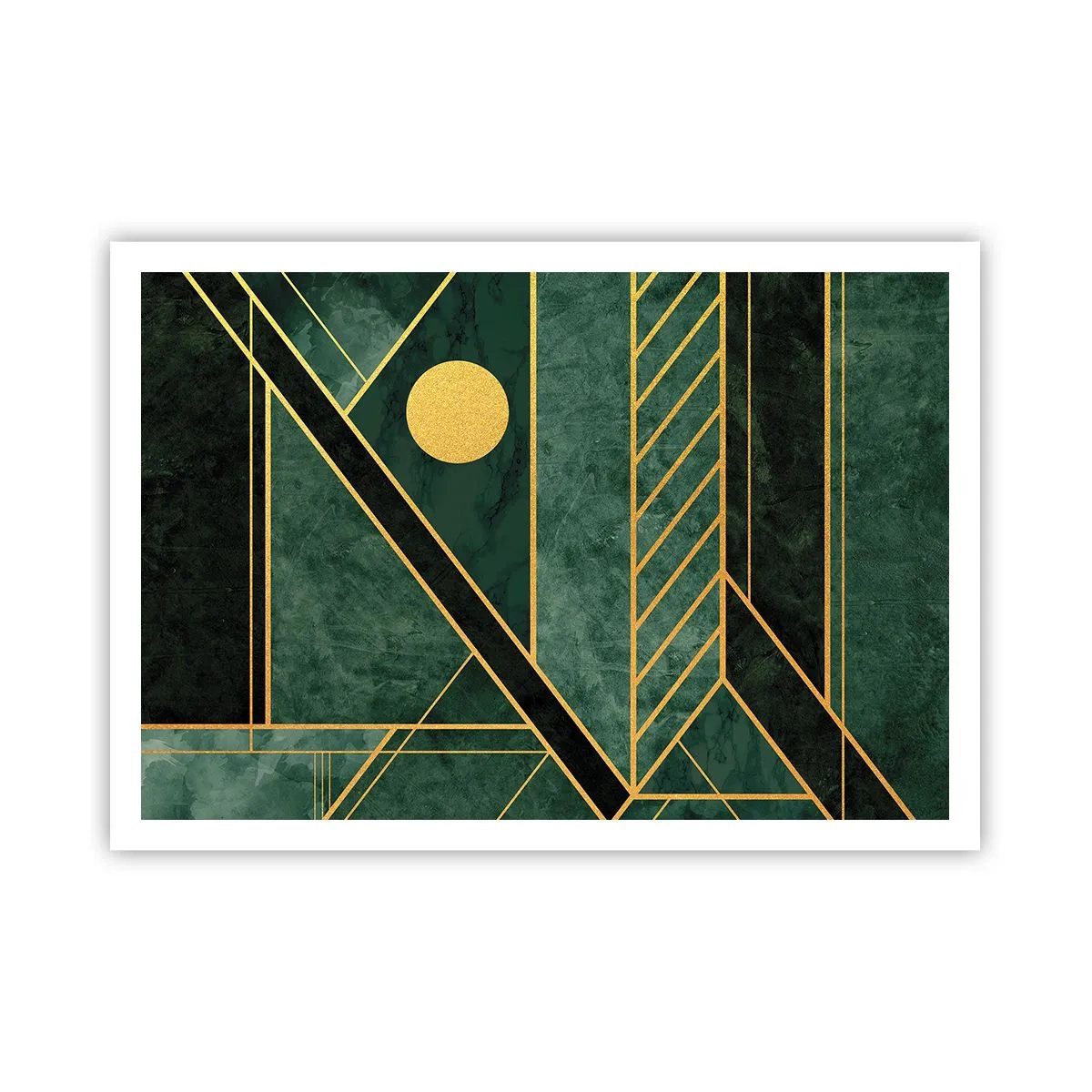 Poster - Grünes und goldenes geometrisches Design mit elegantem Muster - 100x70cm - Dynamik von Gold und Azurblau - Moderne Wanddekoration für Wohnzimmer und Schlafzimmer ARTTOR