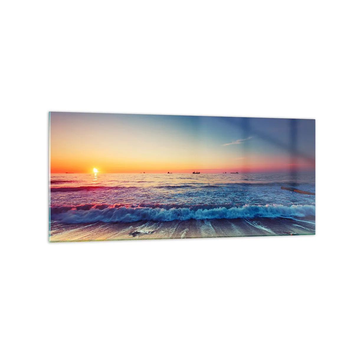 Glasbild - Bild auf glas - Sonnenuntergang über einem ruhigen Meer mit Wellen - 120x50cm - Was ist mit dem Horizont? - Moderne Wanddekoration für Wohnzimmer und Schlafzimmer ARTTOR