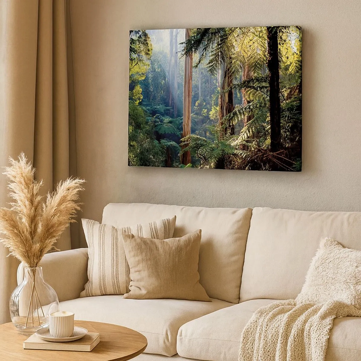 Bild auf Leinwand - Leinwandbild - Tropischer Wald, beleuchtet von den Sonnenstrahlen - 70x50cm - Ein Waldmärchen - Moderne Wanddekoration für Wohnzimmer und Schlafzimmer ARTTOR