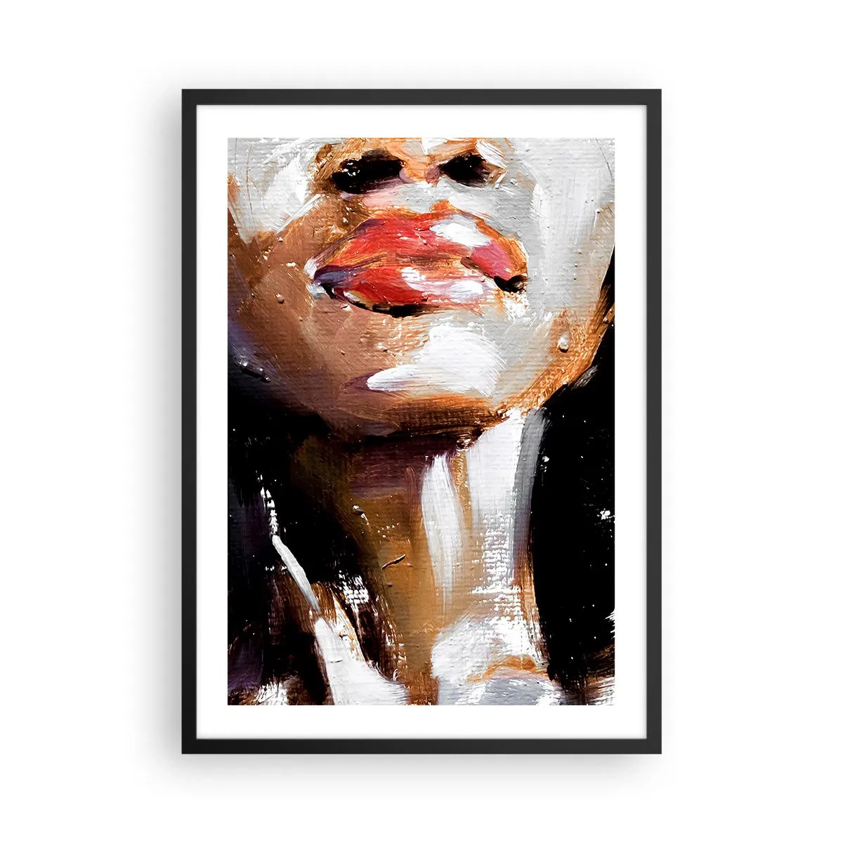 Poster in einem schwarzem Rahmen - Abstraktes Porträt einer Frau mit roten Lippen - 50x70cm - Stolz ohne Vorurteile - Moderne Wanddekoration für Wohnzimmer und Schlafzimmer ARTTOR