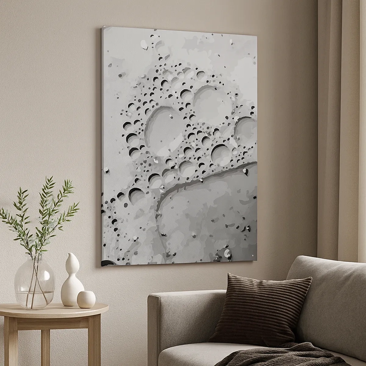 Bild auf Leinwand - Leinwandbild - Schwarz-weißes Blasenmuster im minimalistischen Stil - 50x70cm - Schaumpfad - Moderne Wanddekoration für Wohnzimmer und Schlafzimmer ARTTOR