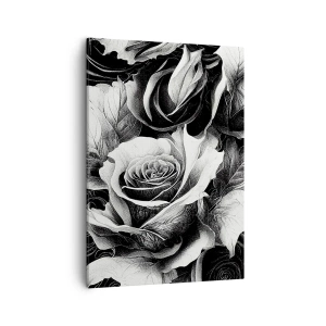 Bild auf Leinwand - Leinwandbild - Schwarze und weiße Rosen in einer eleganten Komposition - 50x70cm - Immer Königin - Moderne Wanddekoration für Wohnzimmer und Schlafzimmer ARTTOR