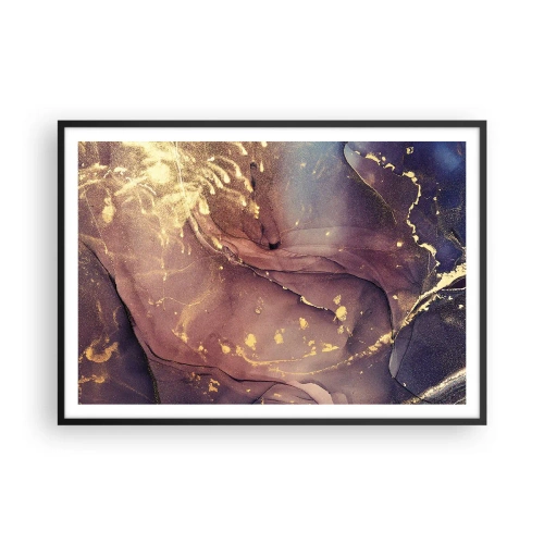 Poster in einem schwarzem Rahmen - Abstrakte Komposition mit Gold- und Lilatönen - 100x70cm - Materie und Geist - Moderne Wanddekoration für Wohnzimmer und Schlafzimmer ARTTOR