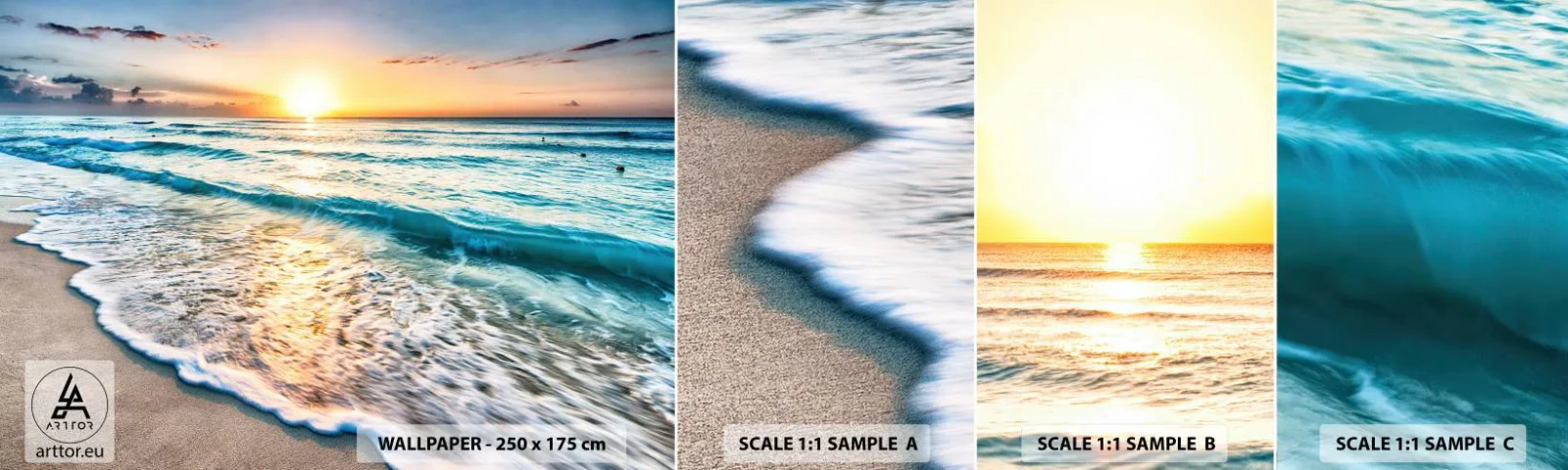 Fototapetenmuster Standard Eco - Ein Blick lohnt sich - Landschaft, Strand, Sonnenuntergang - 100x30 cm