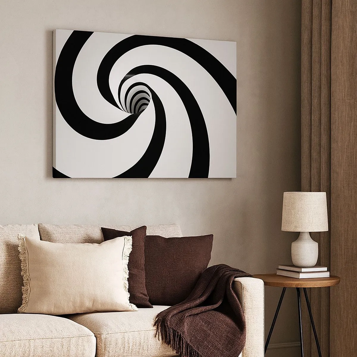 Bild auf Leinwand - Leinwandbild - Abstrakte schwarz-weiße Spirale mit Wirbeleffekt - 70x50cm - Dem Wirbel nachgeben? - Moderne Wanddekoration für Wohnzimmer und Schlafzimmer ARTTOR