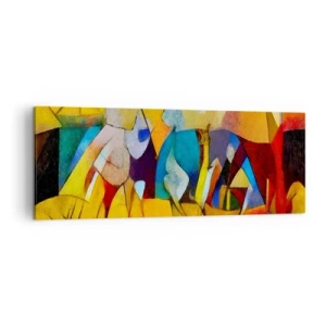 Bild auf Leinwand - Leinwandbild - Eine farbenfrohe Abstraktion, die Figuren in geometrischer Form darstellt - 140x50cm - Sonne - Leben - Freude - Moderne Wanddekoration für Wohnzimmer und Schlafzimmer ARTTOR