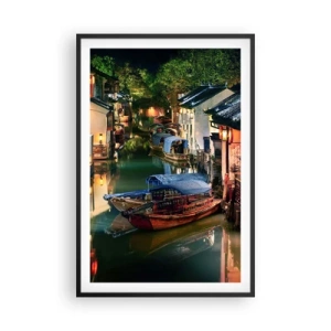 Poster in einem schwarzem Rahmen - Ein Abend auf einer chinesischen Straße - 61x91 cm