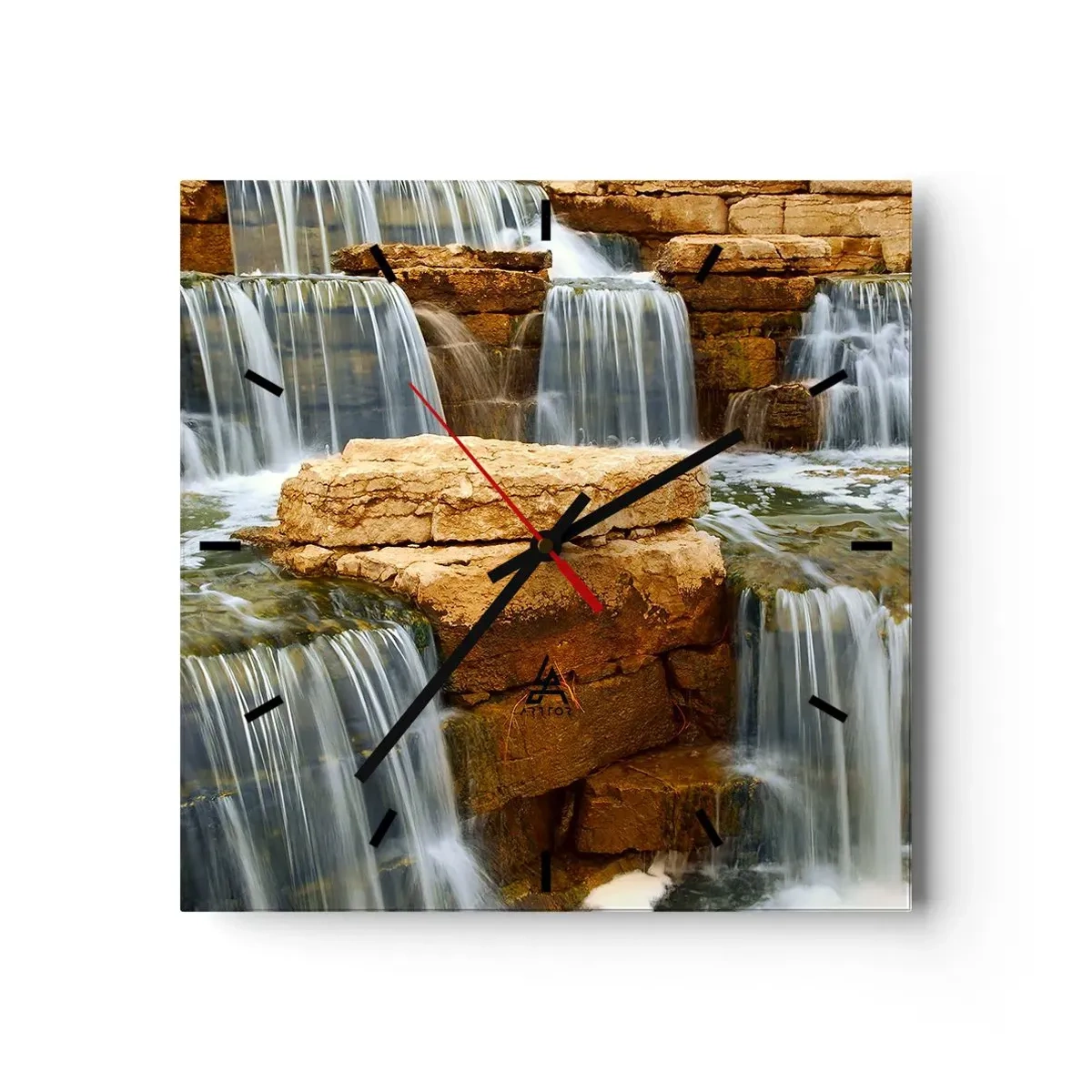 Wanduhr - Glasuhr - Ein Wasserfall, der Steinstufen hinunterfließt - 30x30cm - Treppe zum Himmel - Moderne Wanddekoration für Wohnzimmer und Schlafzimmer ARTTOR