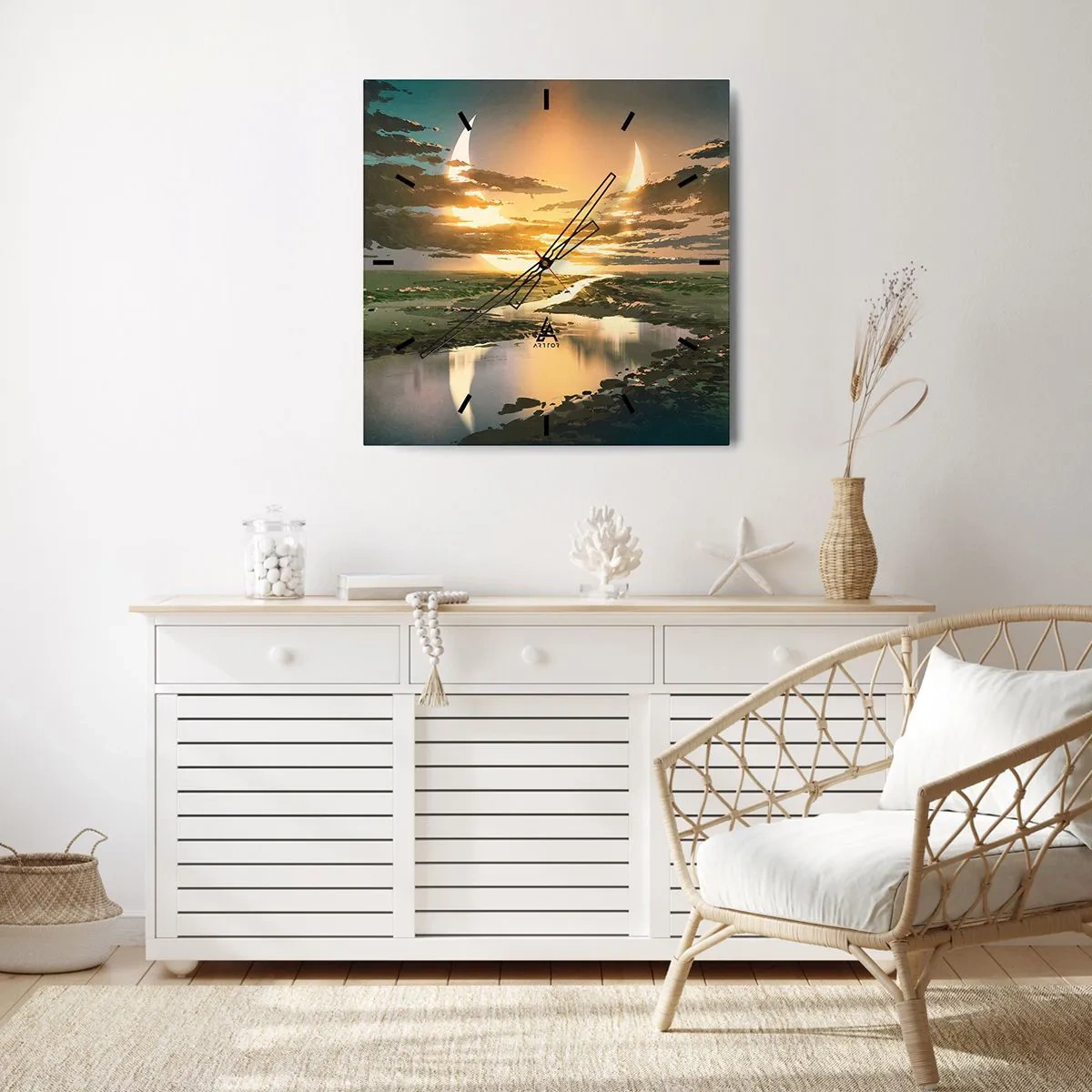 Wanduhr - Glasuhr - Eine fantastische Landschaft mit zwei Monden am Horizont - 30x30cm - Irgendwo in einer weit, weit entfernten Galaxie - Moderne Wanddekoration für Wohnzimmer und Schlafzimmer ARTTOR
