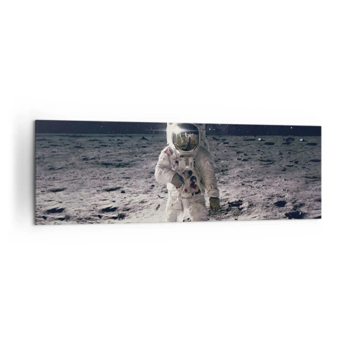Bild auf Leinwand - Leinwandbild - Astronaut auf der Mondoberfläche mit der Erde im Hintergrund - 160x50cm - Grüße vom Mond - Moderne Wanddekoration für Wohnzimmer und Schlafzimmer ARTTOR