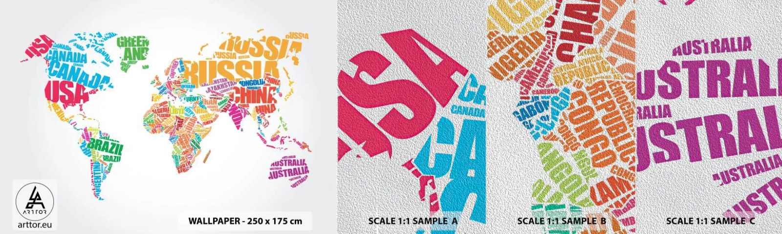 Fototapeten Muster Premium Sand - Ich möchte sie alle treffen - Weltkarte, Grafik, Kontinente - 100x30 cm