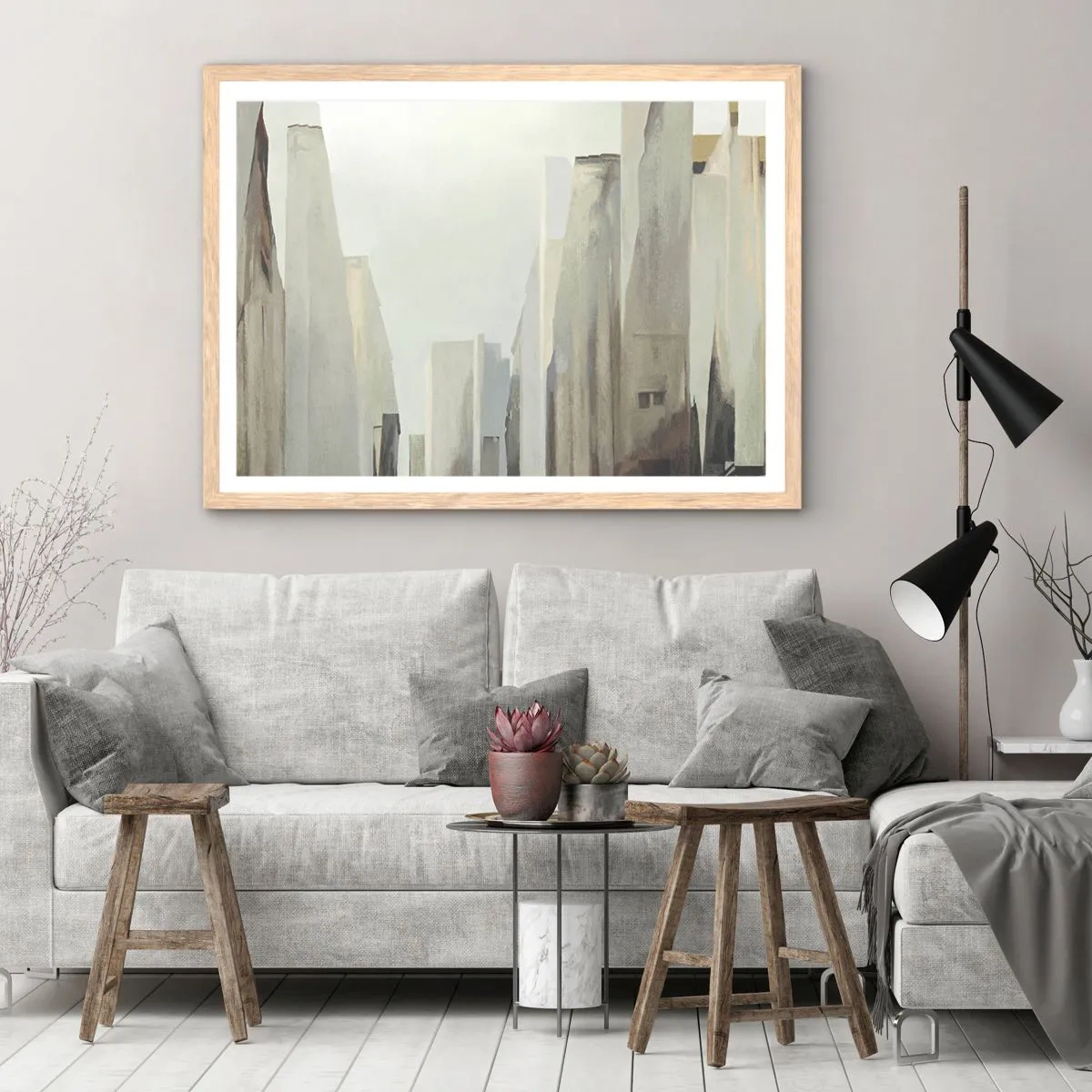 Poster in einem Rahmen aus heller Eiche - Traum von der Stadt - 50x40 cm