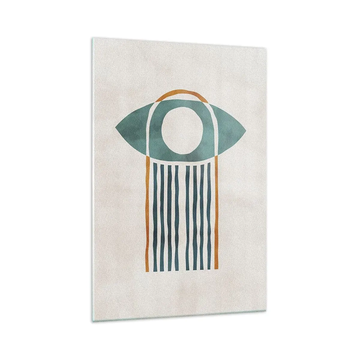 Glasbild - Bild auf glas - Geometrisches Muster in Grün- und Orangetönen - 70x100cm - Zeichen und Rituale - Moderne Wanddekoration für Wohnzimmer und Schlafzimmer ARTTOR