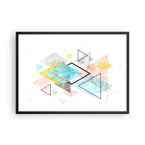 Poster in einem schwarzem Rahmen - Bunte geometrische Muster auf weißem Hintergrund - 70x50cm - Geometrisches Spiel - Moderne Wanddekoration für Wohnzimmer und Schlafzimmer ARTTOR