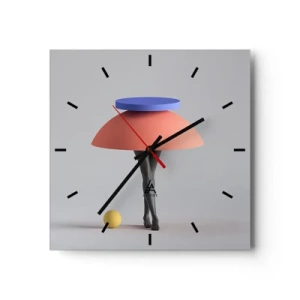Wanduhr - Glasuhr - Abstrakte geometrische Komposition mit Beinen und einem Ball - 30x30cm - Surrealistische Komposition - Moderne Wanddekoration für Wohnzimmer und Schlafzimmer ARTTOR