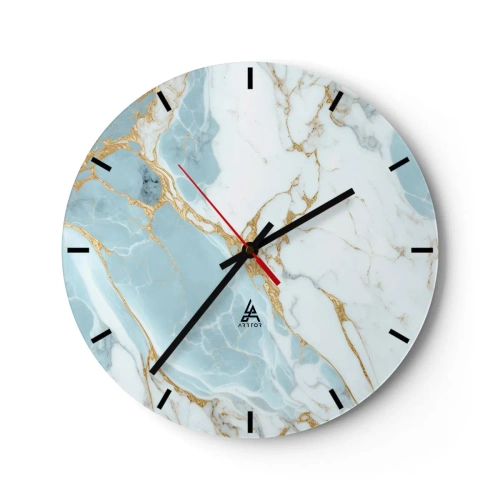 Wanduhr - Glasuhr - Blauer und weißer Marmor mit durchgehend goldenen Adern - 30x30cm - Reichtum des Steins - Moderne Wanddekoration für Wohnzimmer, Küche und Schlafzimmer ARTTOR