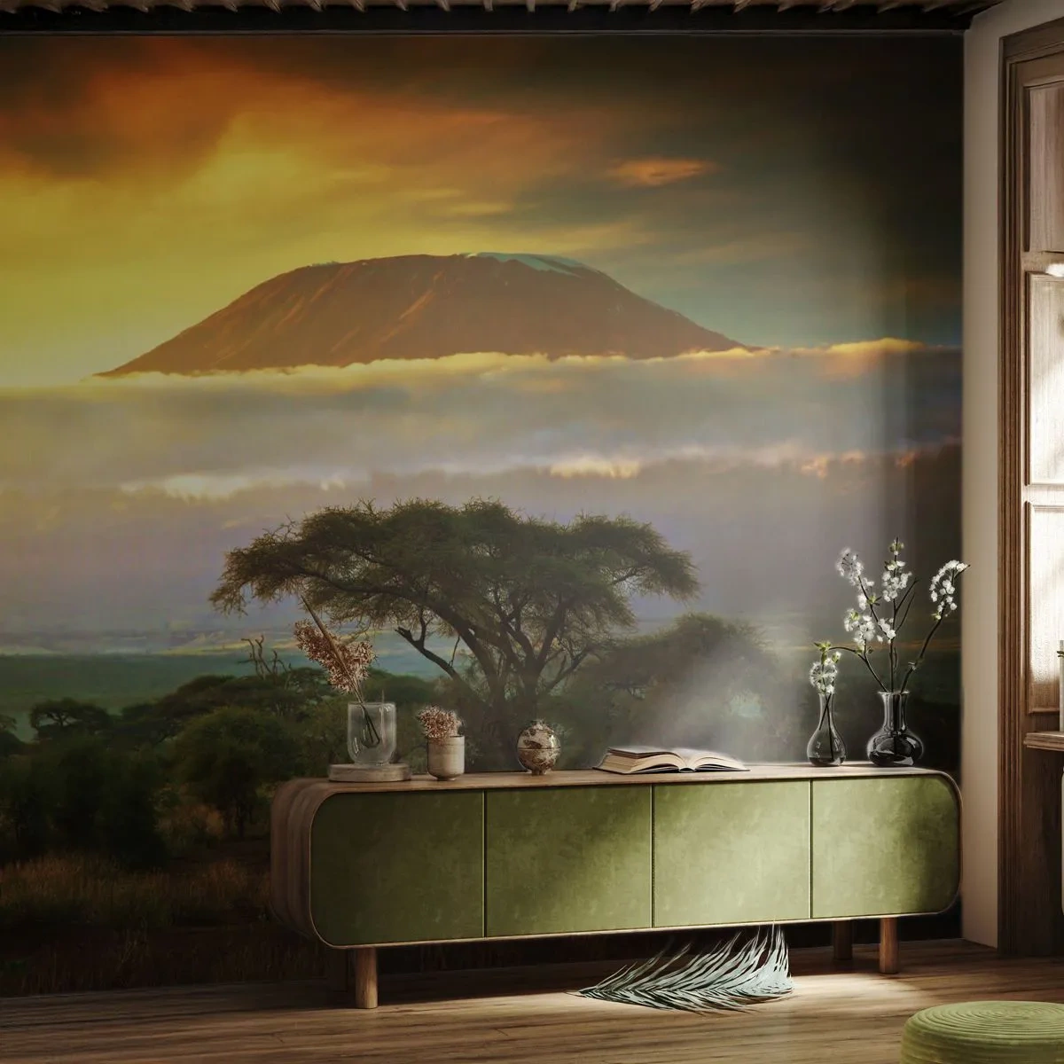 Fototapete Premium Canvas - Ein Reisetraum - Landschaft, Kilimandscharo, Afrika - 250x175 cm