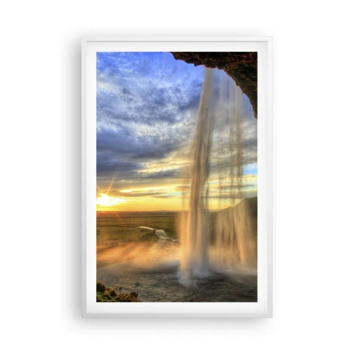 Poster in einem weißen Rahmen - Die Welt hinter einem Schleier aus Tropfen - 61x91 cm