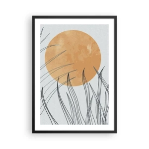 Poster in einem schwarzem Rahmen - Eine minimalistische Komposition mit Mond und Gras - 50x70cm - Immer der Sonne entgegen - Moderne Wanddekoration für Wohnzimmer und Schlafzimmer ARTTOR