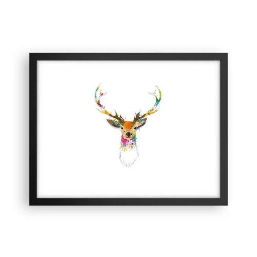 Poster in einem schwarzem Rahmen - Ein mildes Reh in Farbe getaucht - 40x30 cm